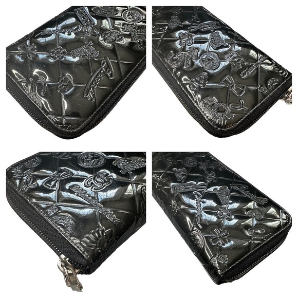 Authentic CHANEL Precious Symbols Black Patent Quilted Leather Zippy Wallet - Picture 5 of 16